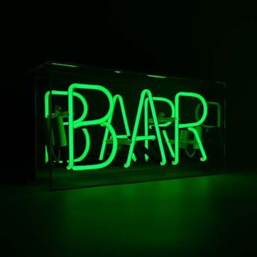 Neon Box Bar Glass Sign H38 x W19cm, Green