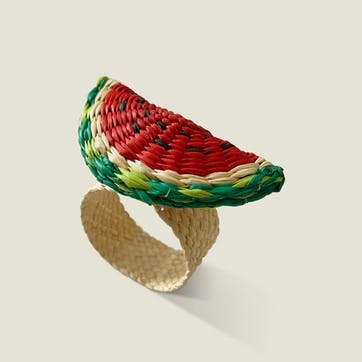 Narino Set of 4 Watermelon Woven Napkin Rings, Green & Red