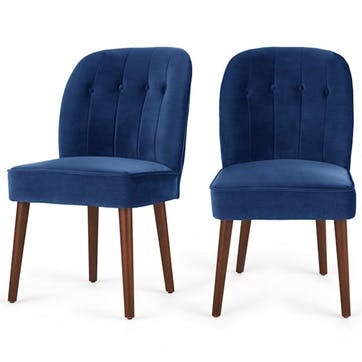 Margot Set of 2 Dining Chairs, Electric Blue Velvet