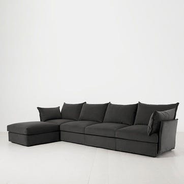 Model 06 Velvet 4 Seater Sofa With Chaise, Charcoal