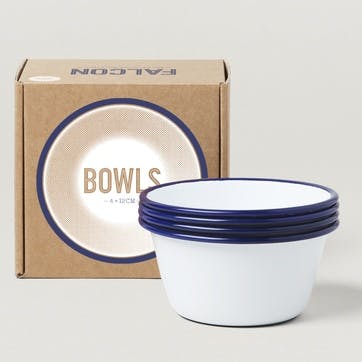 12cm Bowls, White with Blue Rim
