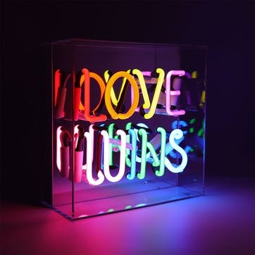 Neon Box Love Wins Glass Sign H25 x W25cm, Multi Coloured