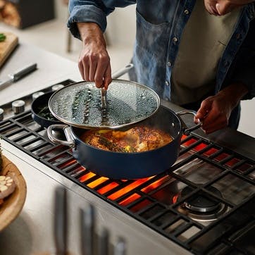 Space Folding Ceramic Non-Stick Casserole Pan & Lid 28cm, Midnight Blue