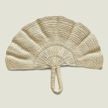 Classic Handwoven Colourful Fan 24cm, Natural