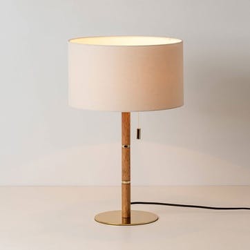 Disk Table Lamp H51cm, Brass & Wood