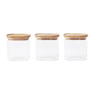 Glass Set of 3 Square Storage Containers, 800ml, Bamboo