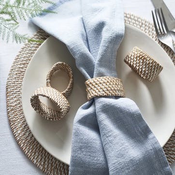 Rattan Set of 4 Napkin Rings, White