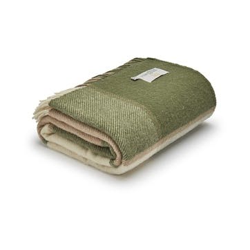 Pure New Wool Throw 140 x 183cm, Block Check Olive