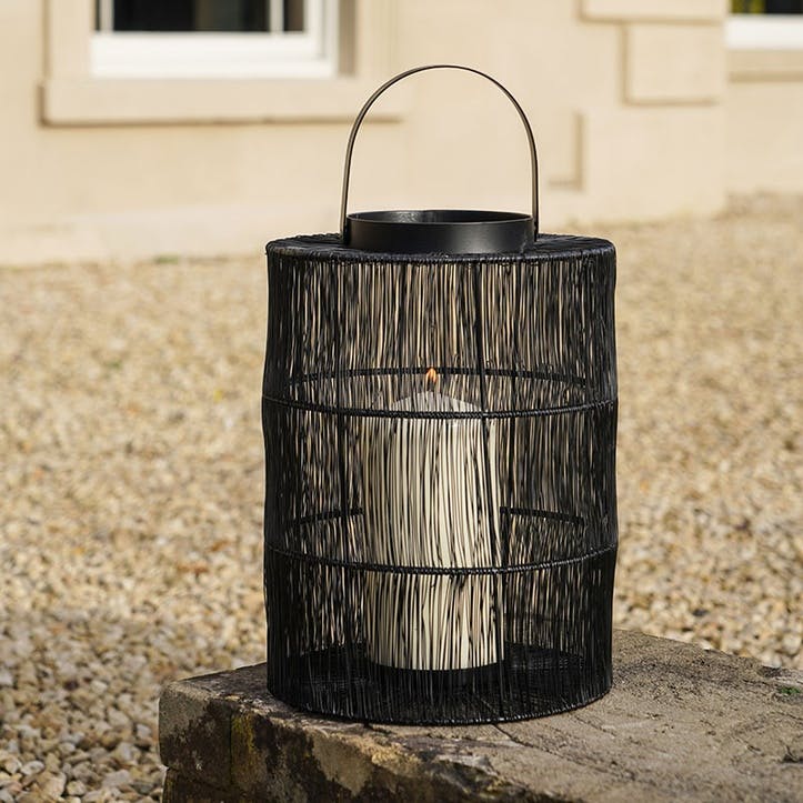 Portofino Wirework Lantern with Glass Insert H34cm, Black