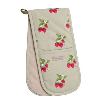 Strawberries Double Oven Glove , Natural, Green, Red