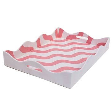 Scalloped Tray L43 x W30cm, Pink & White
