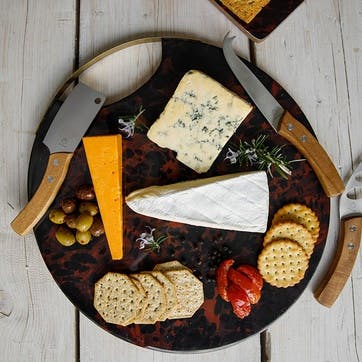 Round Serving Board with Tortoise Shell Resin Finish, Gold/Brown