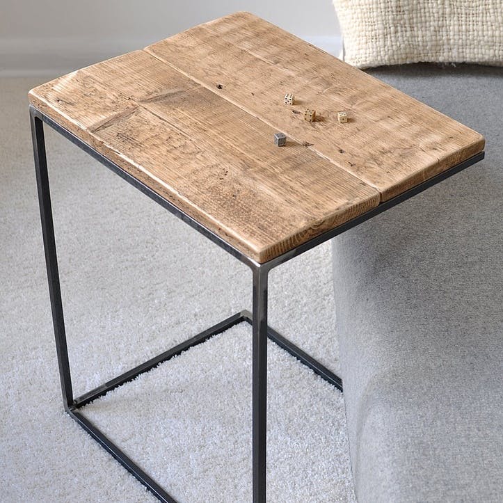 Reclaimed Wood And Steel Side Table - 55 x 45cm; Natural