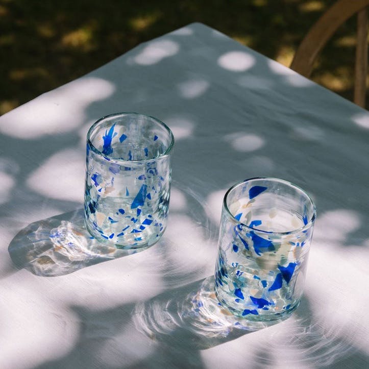 Hielo Set of 2 Hand Made Glass Tumblers H11cm, Blue