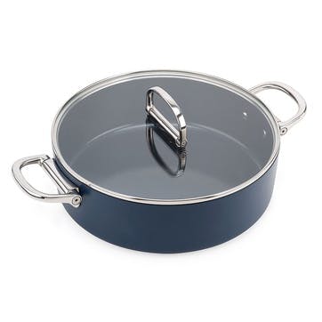 Space Folding Ceramic Non-Stick Casserole Pan & Lid 28cm, Midnight Blue