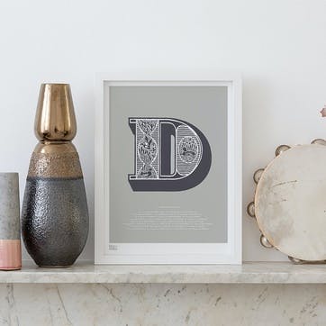 Illustrated Letter D Screen Print, 30cm x 40cm, Putty