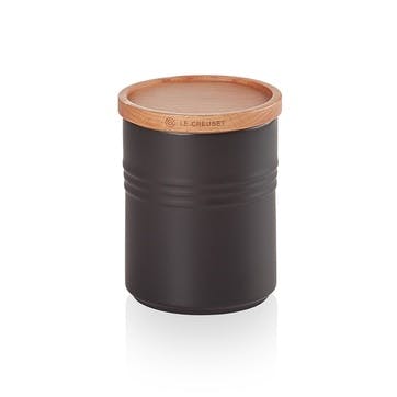 Stoneware Storage Jar with Wooden Lid - Medium; Satin Black
