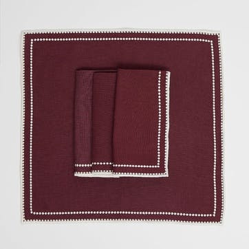 Abigail Set of 4 Napkins, L40 x W40cm, Burgandy