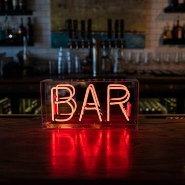 Neon Box Bar Glass Sign H38 x W19cm, Red