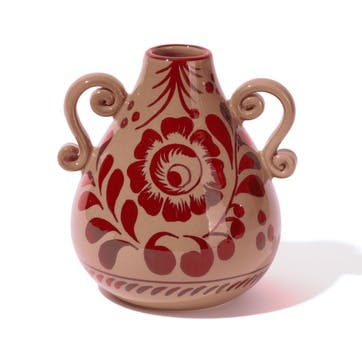 Amphora Vase H20cm, Raspberry/Pine Green