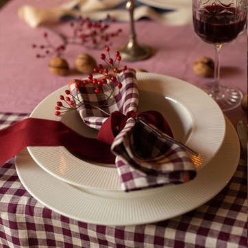 Gingham Linen Set of 4 Napkins 45 x 45cm, Berry