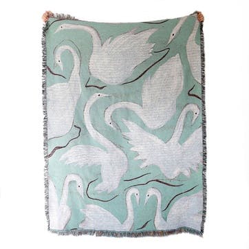 Swans Woven Recycled Cotton Throw 137 x 183cm, Green
