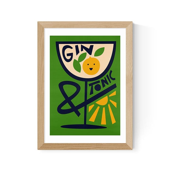 Fox and Velvet Gin and Tonic Art Print H61.5 x W44cm, Green