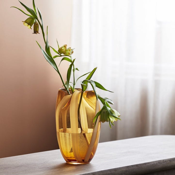 Halki Glass Vase, H23cm, Amber & White