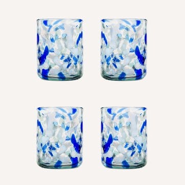 Hielo Set of 4 Hand Made Glass Tumblers H11cm, Blue