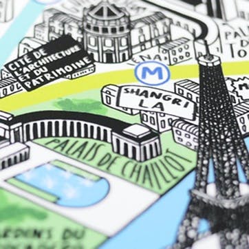 Hand Drawn Map of Paris, 61cm x 61cm