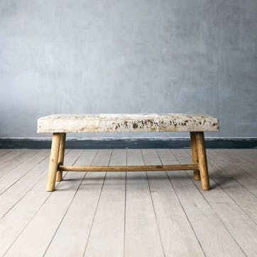 Cow Hide Bench, Gold and White