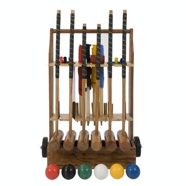 6 Player Croquet Set with Wooden Storage Trolley