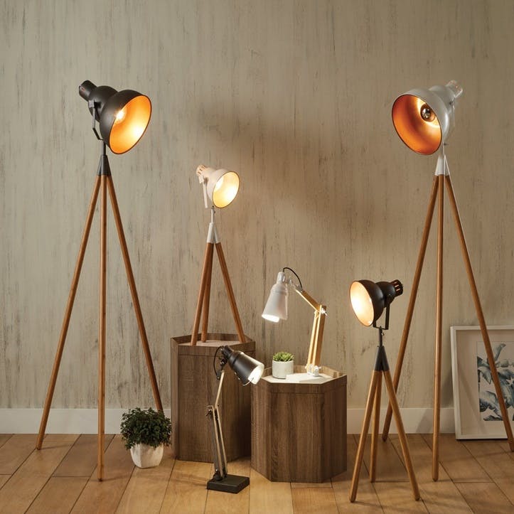 Lincoln Wood & Metal Table Task Lamp; Grey