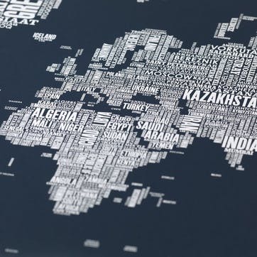 Type Map Screen Print World, 100cm x 70cm, Sheer Slate