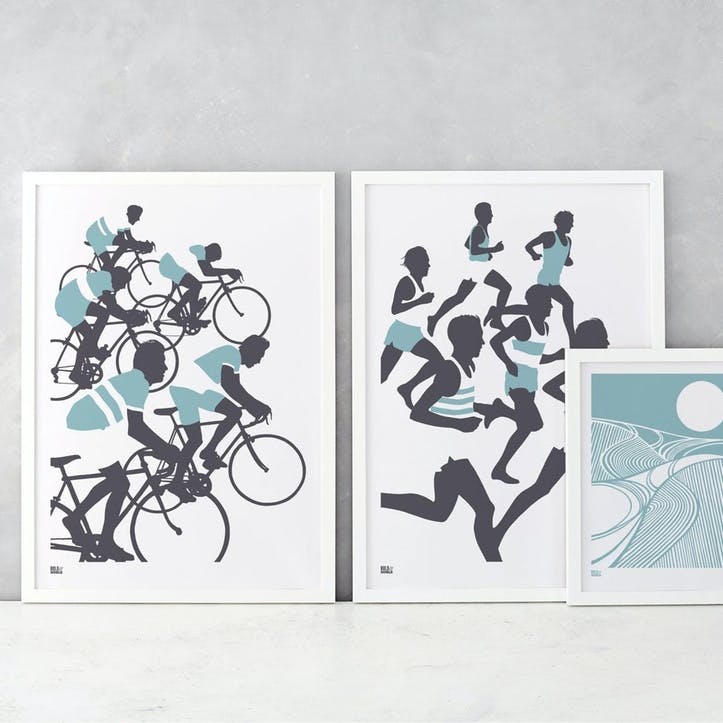 The Cyclists Screen Print - 50 x 70cm; Coastal Blue