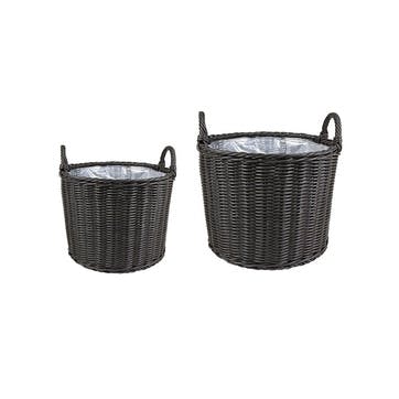 Polyrattan Set of 2 Lined Planters , Willow