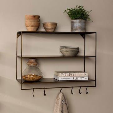 Meghana Iron Shelf with Hooks H50 x W70cm, Brass