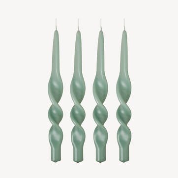 Swirl Set of 4 Dinner Candles H28cm, Jade Green