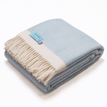 Blanket, 130 x 250cm, Atlantic Blankets, Herringbone, light blue/cream wool