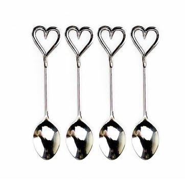 Love Heart Set of 4 Spoons L12.5cm, Silver