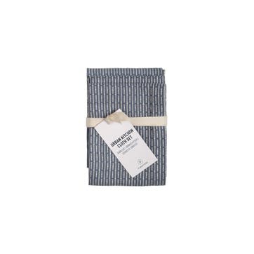 Piqué Set of 3 Kitchen Cloths 18 x 35cm, Grey Blue Stone