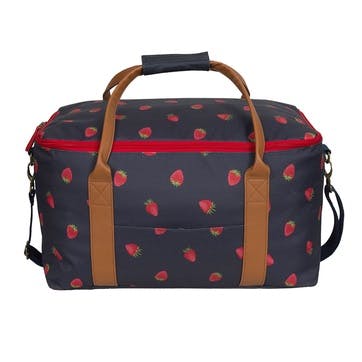Strawberries Picnic Bag , Navy, Brown, Red