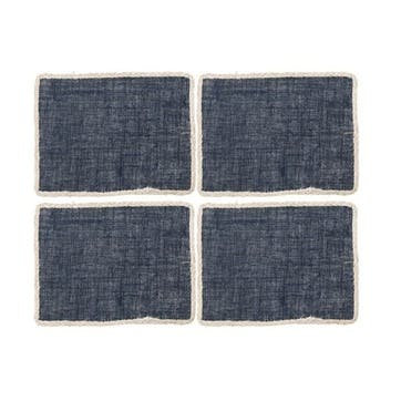 Jute Set of 4 Rectangular Placemats 22 x 19cm, Blue