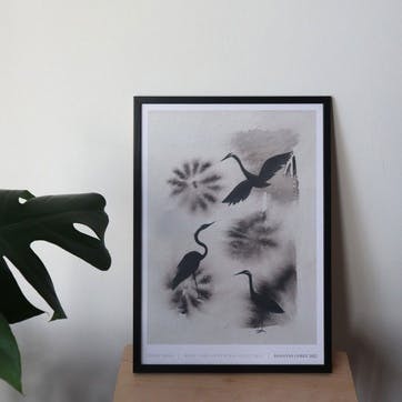Three Birds Recyled Paper Print A2, Grey