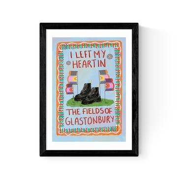 Illustrated By Weezy I Left My Heart In The Fields Of Glasto Print A3, Black Frame