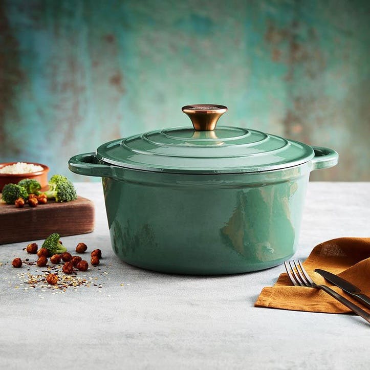 Round Casserole Cast Iron 24cm , Green