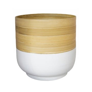 Bamboo Planter H20cm, White