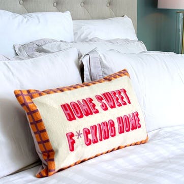 Home Sweet Home Cushion 30cm x 50cm, Pink/White