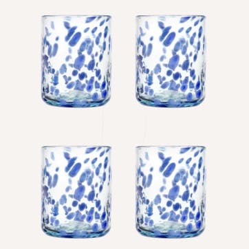 Azul Set of 4 Hand Made Glass Tumblers H11cm, Blue