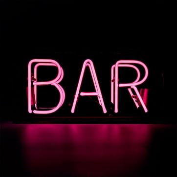 Neon Box Bar Glass Sign H38 x W19cm, Pink